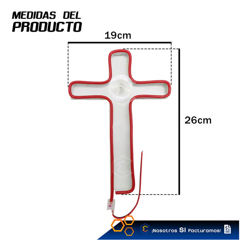 Figura Cruz Led Luz Neon Parabrisas Chupón Grande 26cm 12v