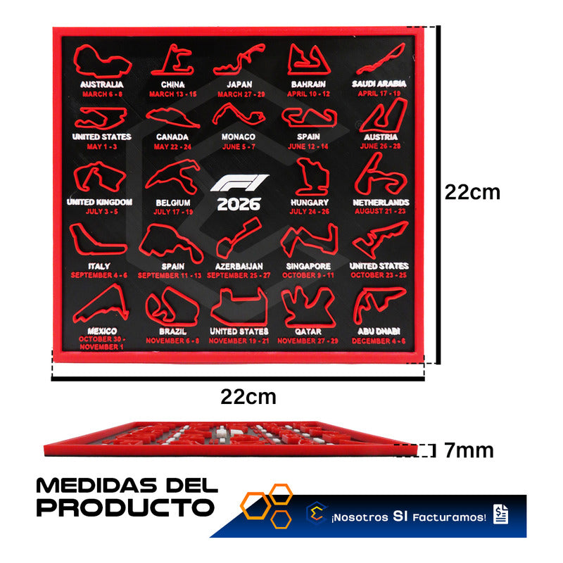 Cuadro Mapa Circuitos Pistas Formula 1 F1 Temporada 2026 Rojo Negro