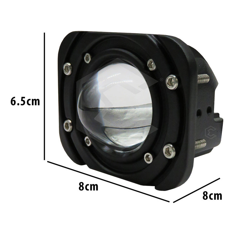 2 Faros Bicolor Cuadrado 3'' Empotrable 6 Hiperled Lupa Fijo