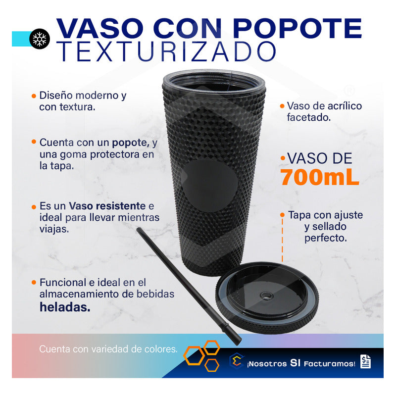 5 Termo Vaso Con Popote Studded Doble Pared Plástico 700ml Mixto