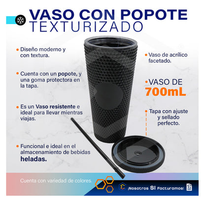 2 Termo Vaso Con Popote Studded Doble Pared Plástico 700ml