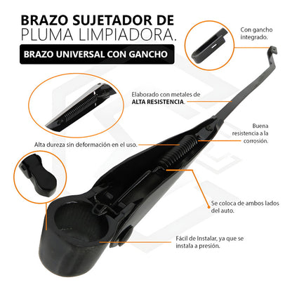 1 Pza Brazo Limpia Parabrisas Universal Con Gancho Metalico