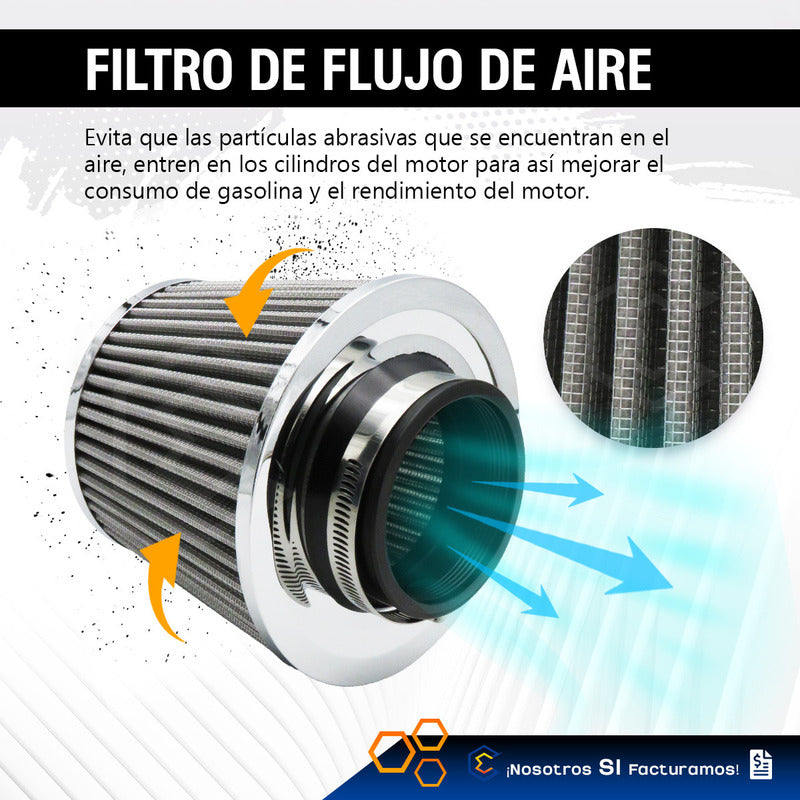 Filtro De Alto Flujo Universal Cromado Con Malla Abrazadera