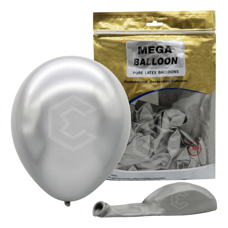Bolsa 50 Globos Plata Metálico #10 Fiestas Y Bodas Latex