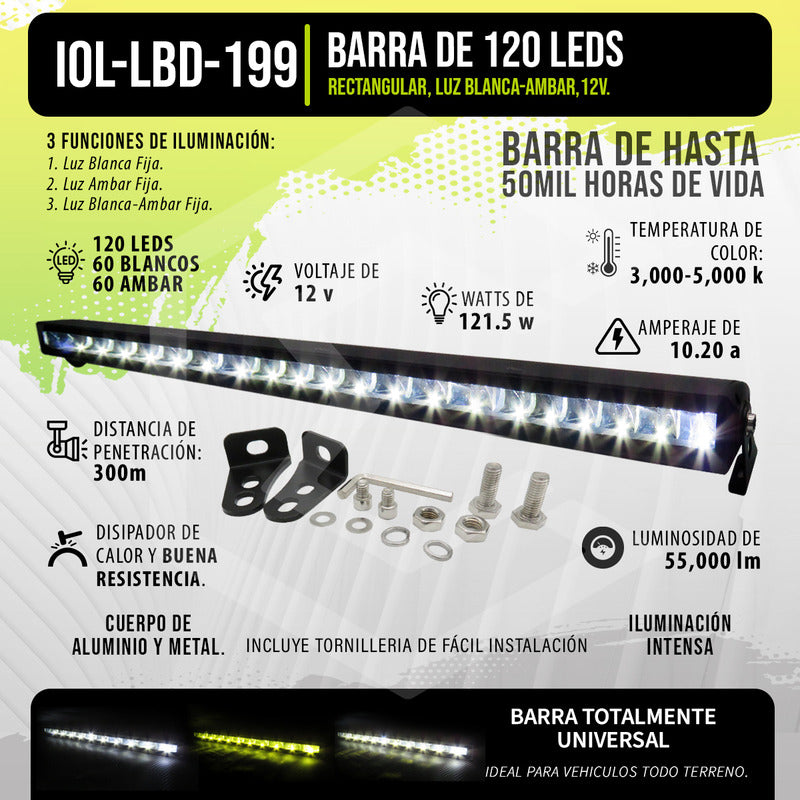 Barra 120 Led Bicolor 3 Funciones 121.5w 38'' Pulgadas 12v
