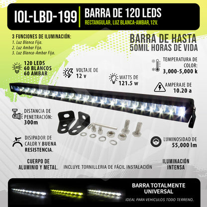 Barra 120 Led Bicolor 3 Funciones 121.5w 38'' Pulgadas 12v