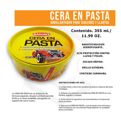 2cera Para Carro En Pasta Automotriz Margrey 355 Ml Carnauba