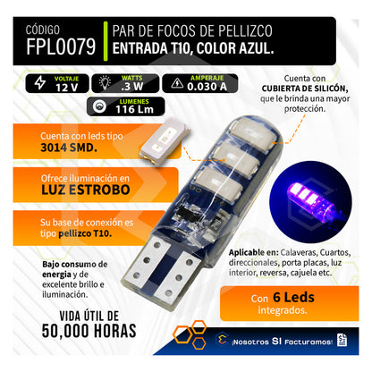 Par De Focos De Pellizco 6 Leds Smd T10 Gel Luz Estrobo 12v