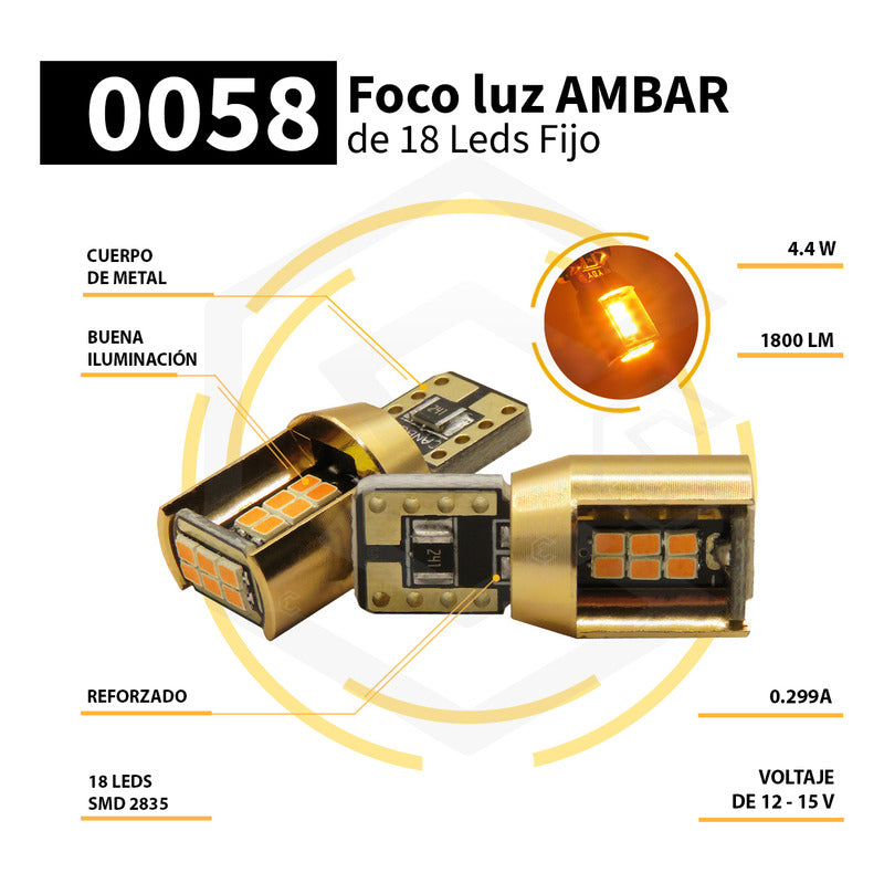 Kit De 10 Focos De Pellizco T10 18 Leds Canbus Aluminio 12v