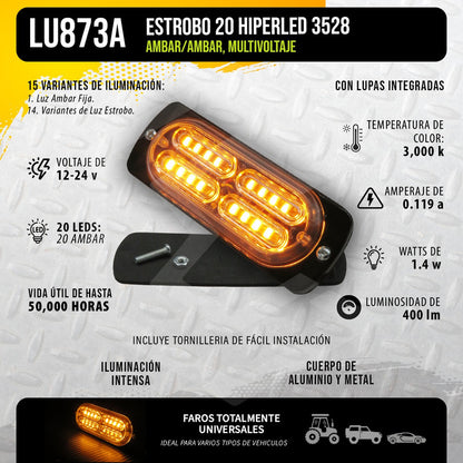 Faro Universal 20 Hiperled 3528 Estrobo 15 Funciones 12-24v