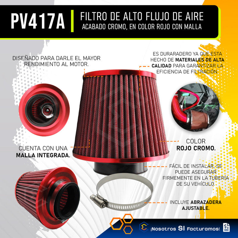 Filtro De Alto Flujo Universal Cromado Con Malla Abrazadera