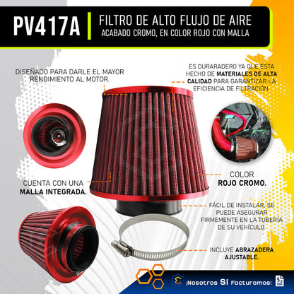 Filtro De Alto Flujo Universal Cromado Con Malla Abrazadera
