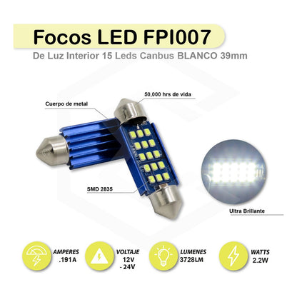 Par De Focos Luz Interior 18 Leds Canbus 31mm 36mm 39mm 41mm