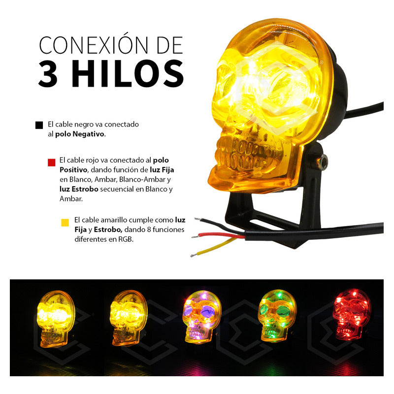 Par Faros 18 Leds 2 Lupas Rgb Calavera 12 Funciones 12-24v