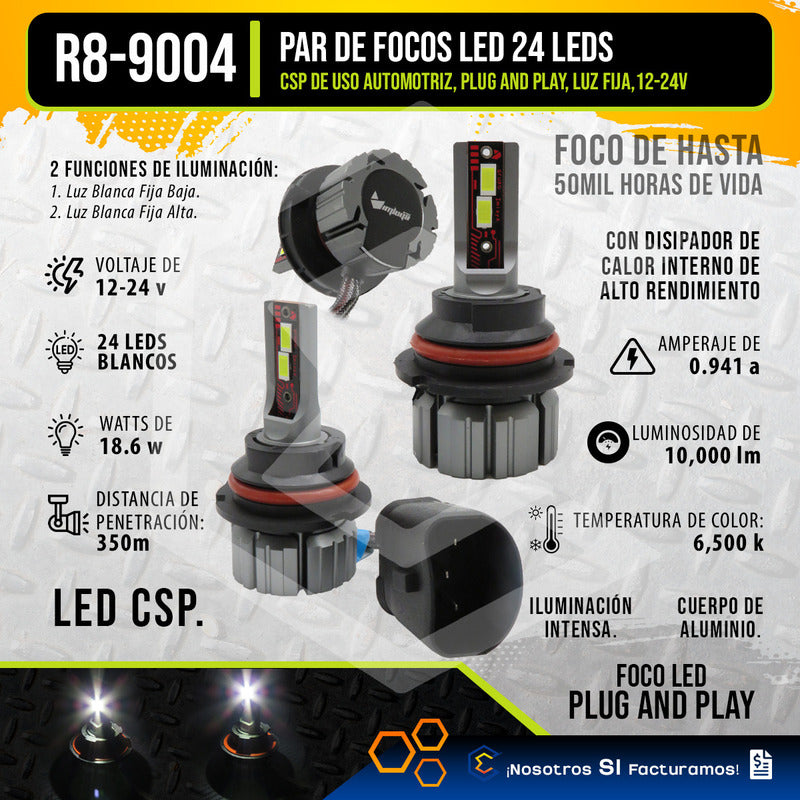 Kit Focos 24led 9004 Alta Y Baja Plug Y Play 10000lm 12-24v 9004
