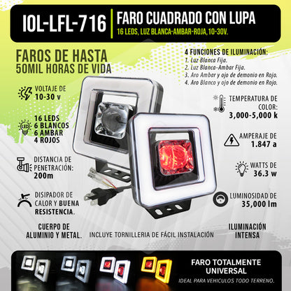 Par Faros Auxiliares 16 Led Con Lupa Bicolor Ojo Ángel 9-30v