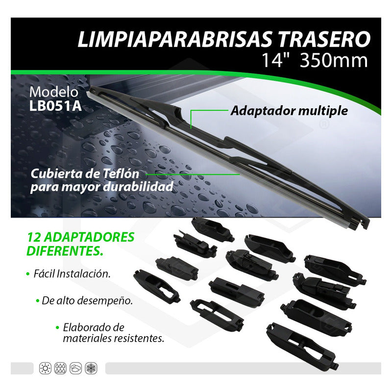 Pluma Limpiaparabrisas Trasera 10  12'' 14  12 Adaptadores