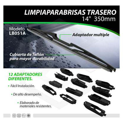 Pluma Limpiaparabrisas Trasera 10  12'' 14  12 Adaptadores