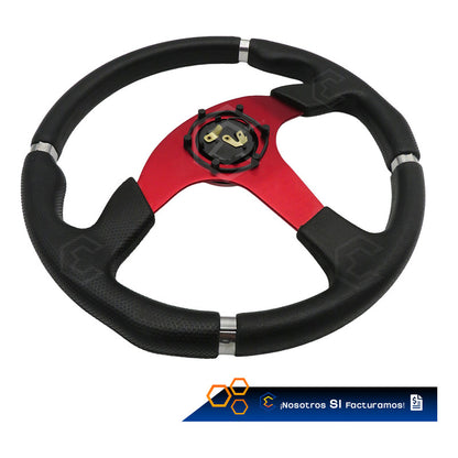 Volante Deportivo Universal Rojo 4 Lineas De Agarre En Cromo Rojo