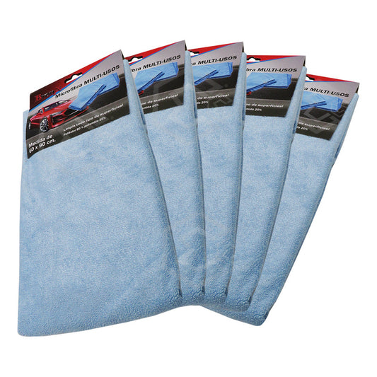 5 Paño Toalla Microfibra Multiusos Ultra Absorbente 60x90cm Azul