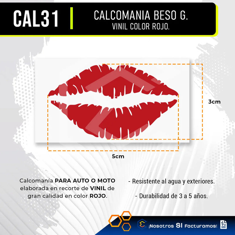 Calcomanía Beso Rojo Sticker Vinil Para Auto Moto 5cm X 3cm