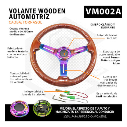 Volante De Madera Automotriz Universal Centro Tornasol 35cm