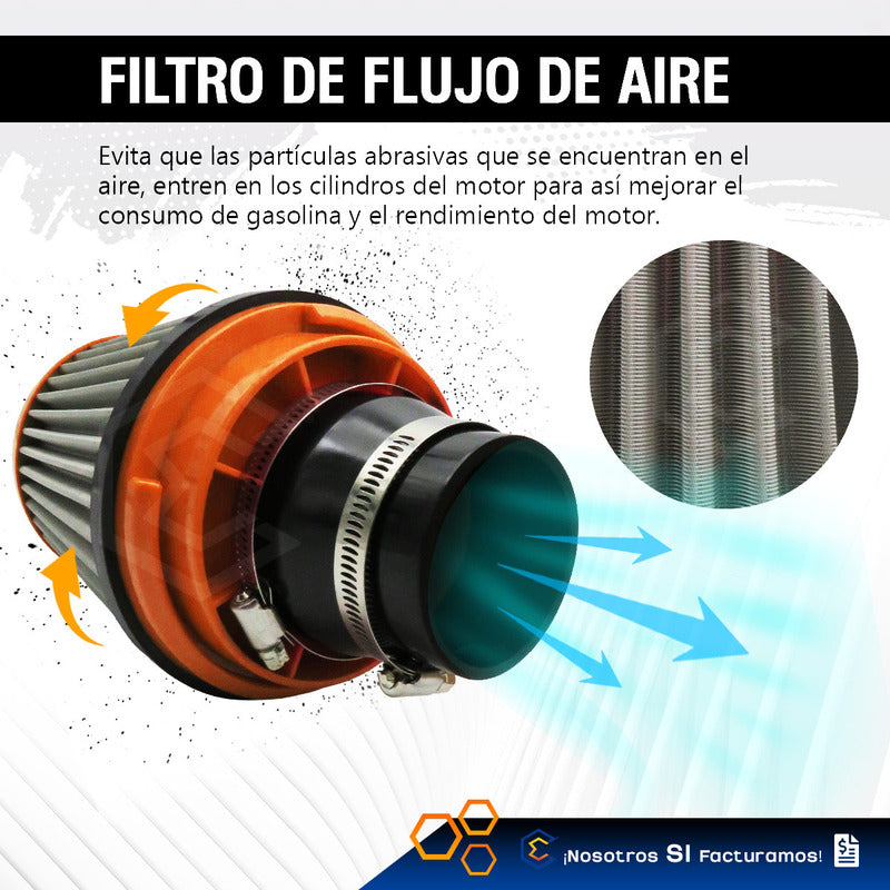 Filtro De Alto Flujo Con Cople Y Abrazadera Universal Auto