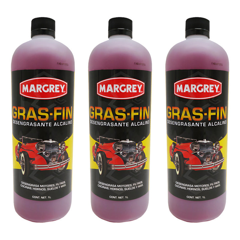 3 Gras Fin 1lt Limpiador Auto Motor Casa Cocina Margrey