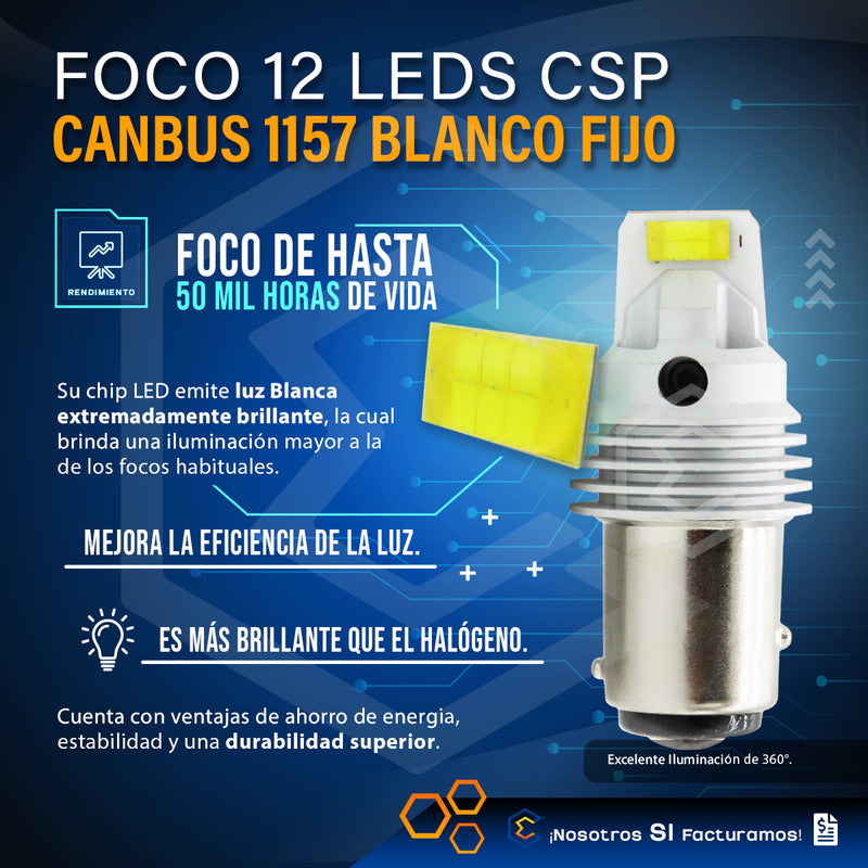 Par De Focos 1157 12 Leds Csp Canbus Fijo 10-60v 11w 1100lm