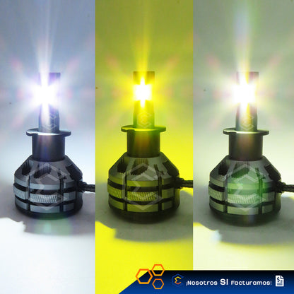 2 Focos Led H3 Ventilador Alta Baja Tricolor 18,000lm 12-24v H3